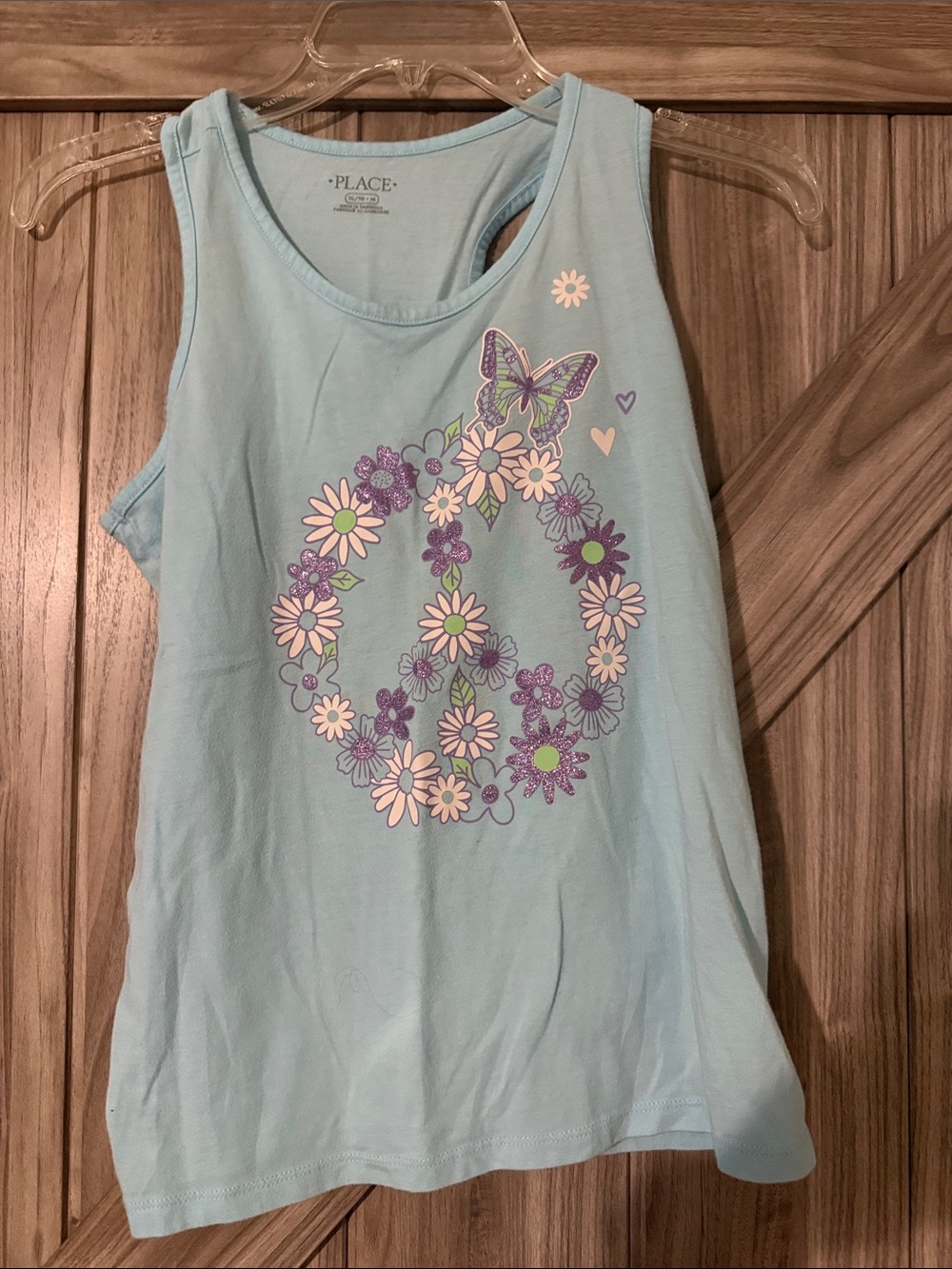 The Children's Place Light Blue Floral Peace Sign Tank with Purple Butterfly
